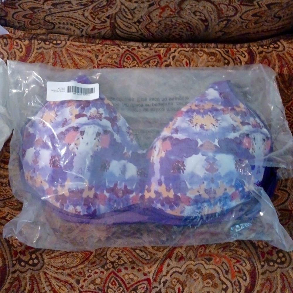 Brand new open package Rhonda shear 2x purple and pink multi color bra